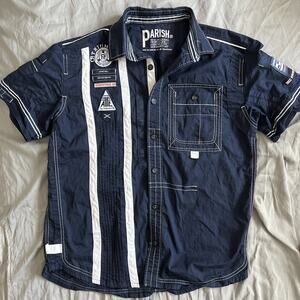 mens PARISH TRIUMPHANT SS BK CAMP SHIRT XL extra large Blue